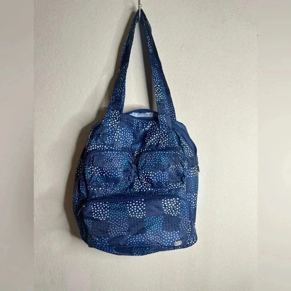 Lug Packable Tote Bag Blue Polka Dots Travel Foldable and Lightweight - Picture 1 of 7